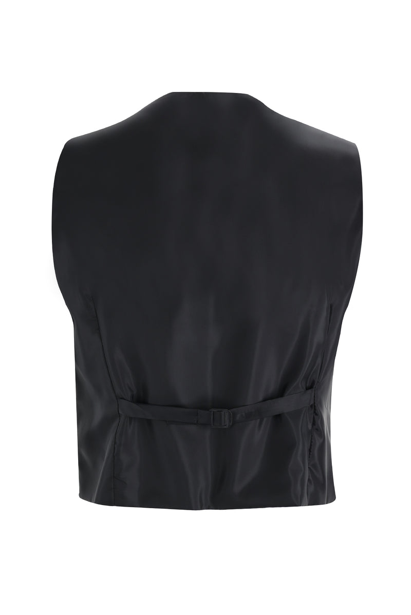 Siyah Slim Fit Dar Kesim Şal Yaka Yelekli Yünlü Smokin & Damatlık