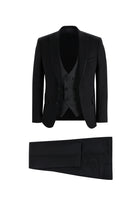 Siyah Slim Fit Dar Kesim Sivri Yaka Yelekli Smokin & Damatlık