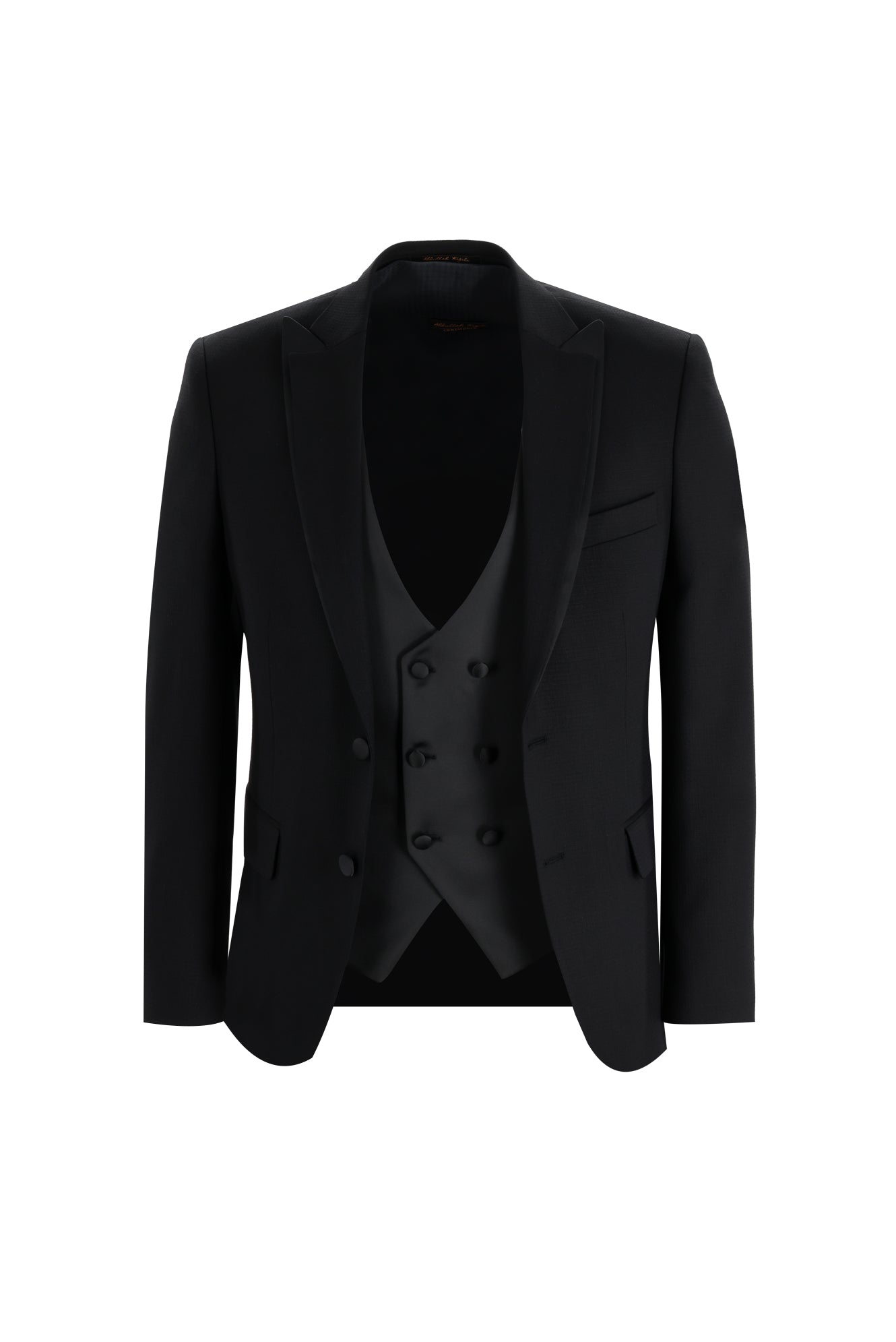 Siyah Slim Fit Dar Kesim Sivri Yaka Yelekli Smokin & Damatlık
