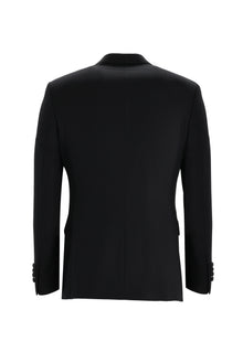 Siyah Slim Fit Dar Kesim Sivri Yaka Yelekli Smokin & Damatlık