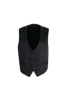 Siyah Slim Fit Dar Kesim Sivri Yaka Yelekli Smokin & Damatlık
