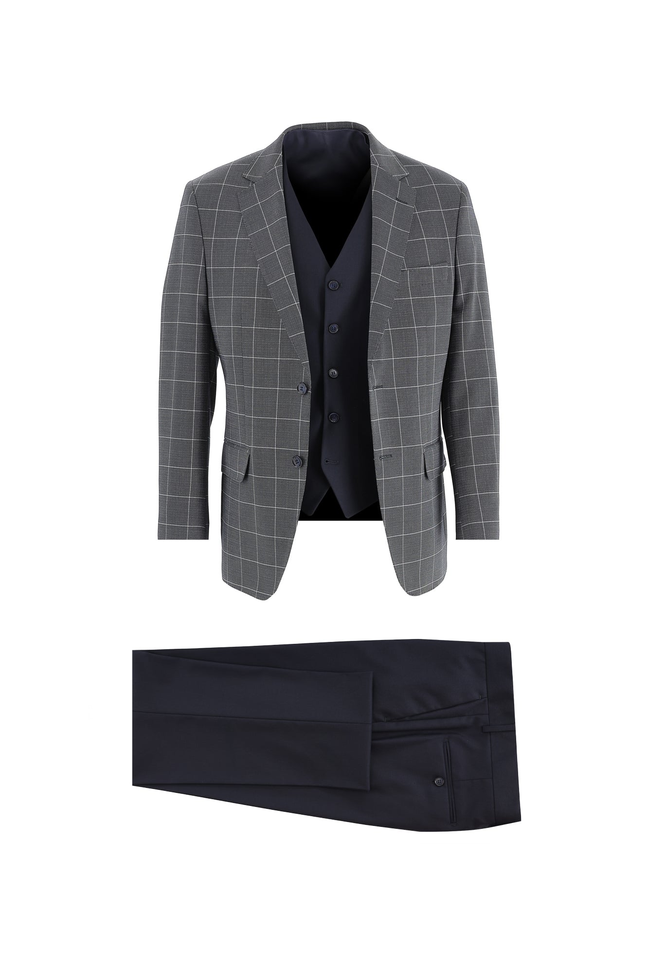 Koyu Lacivert Relaxed Fit Rahat Kesim Kombinli Desenli Takım Elbise