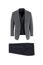 Koyu Lacivert Slim Fit Dar Kesim Kombinli Yelekli Desenli Takım Elbise