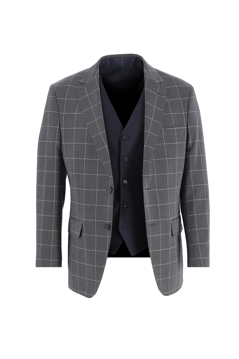 Koyu Lacivert Relaxed Fit Rahat Kesim Kombinli Desenli Takım Elbise