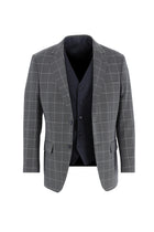 Koyu Lacivert Slim Fit Dar Kesim Kombinli Yelekli Desenli Takım Elbise