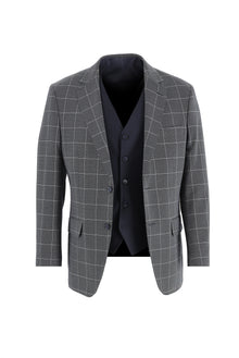 Koyu Lacivert Slim Fit Dar Kesim Kombinli Yelekli Desenli Takım Elbise