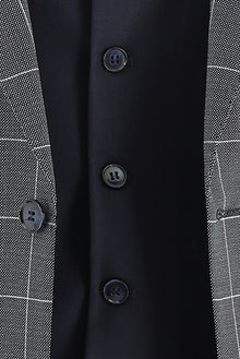 Koyu Lacivert Slim Fit Dar Kesim Kombinli Yelekli Desenli Takım Elbise