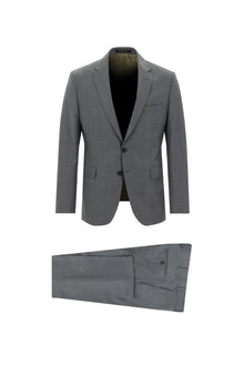 Orta Gri Slim Fit Dar Kesim Yünlü Klasik Desenli Takım Elbise