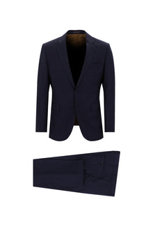 Orta Lacivert Relaxed Fit Rahat Kesim Yünlü Klasik Desenli Takım Elbise