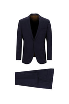 Orta Lacivert Slim Fit Dar Kesim Yünlü Klasik Desenli Takım Elbise