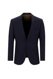 Orta Lacivert Slim Fit Dar Kesim Yünlü Klasik Desenli Takım Elbise