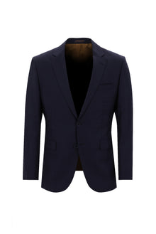 Orta Lacivert 7 Drop Slim Fit Dar Kesim Yünlü Desenli Tak?m Elbise-Abdullah Ki??l?