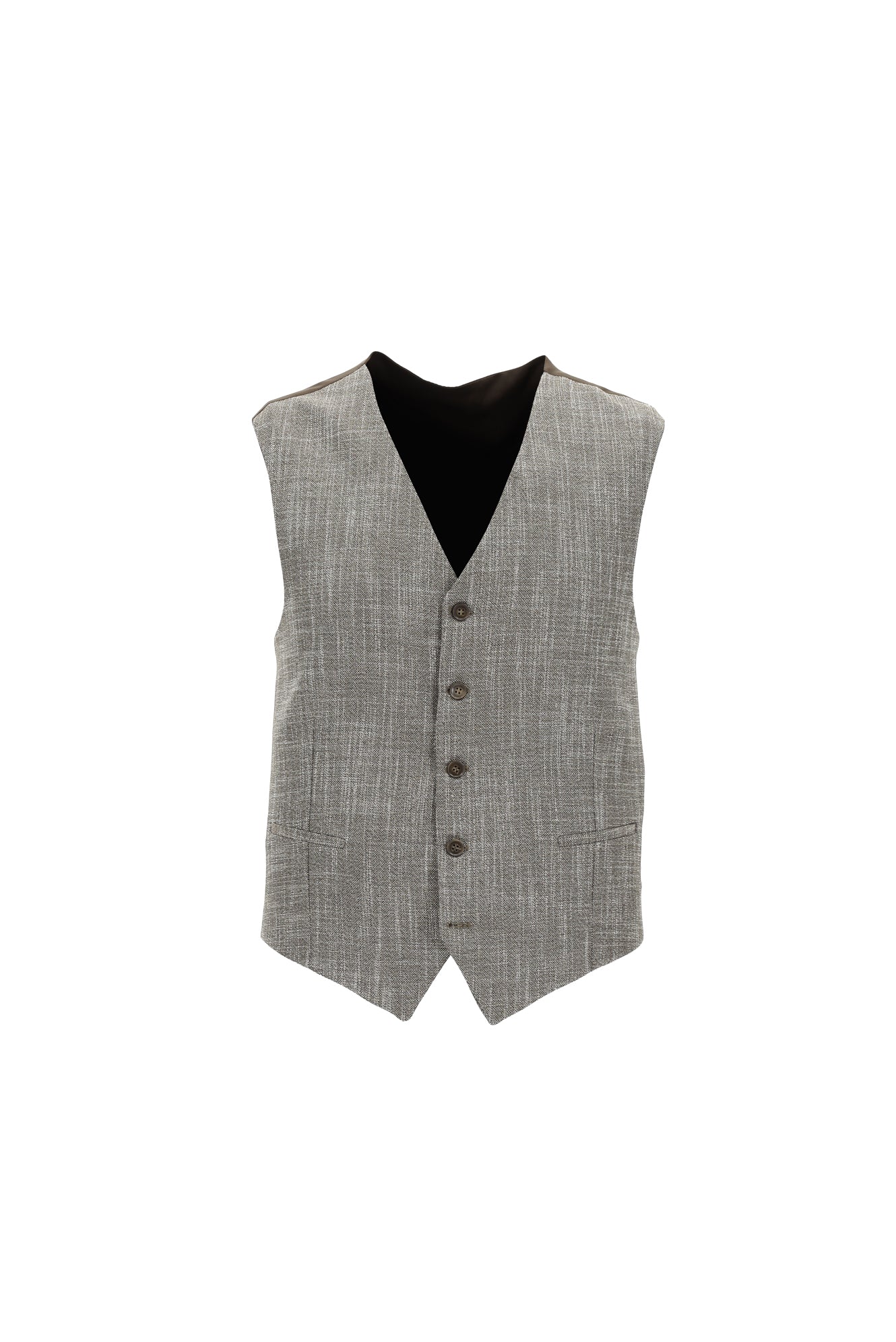 Acı Kahve Relaxed Fit Rahat Kesim Kombinli Yelekli Ekose Keten Takım Elbise