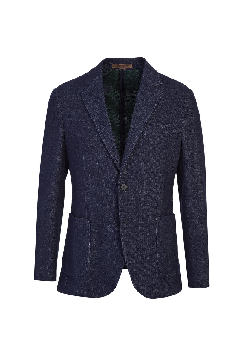 Koyu Lacivert Slim Fit Dar Kesim İtalyan Örme Ceket