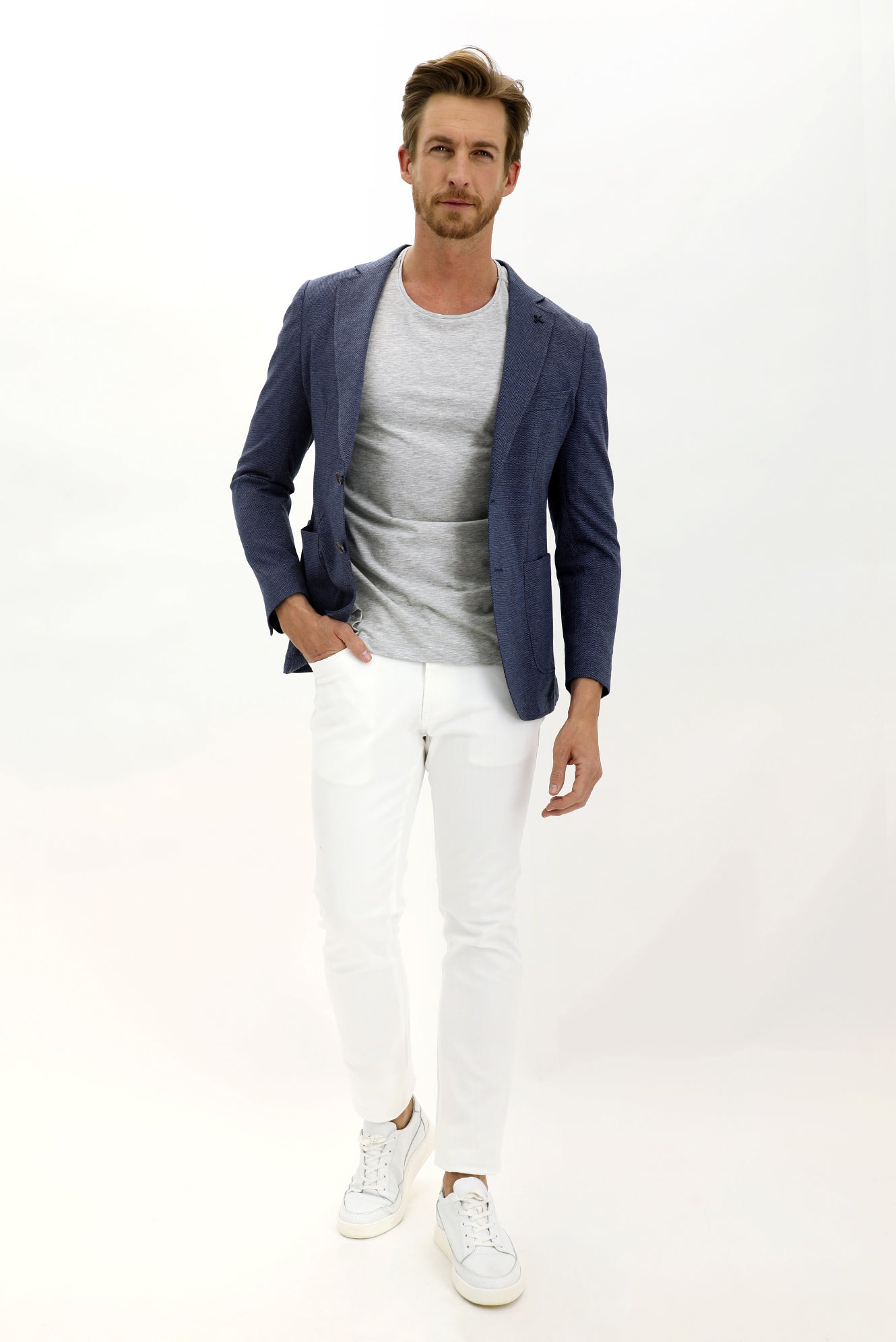 Orta Lacivert Regular Fit Desenli Ceket