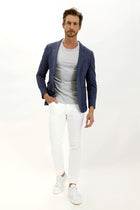 Orta Lacivert 6 Drop Regular Fit Standart Kesim Desenli Ceket-Abdullah Ki??l?