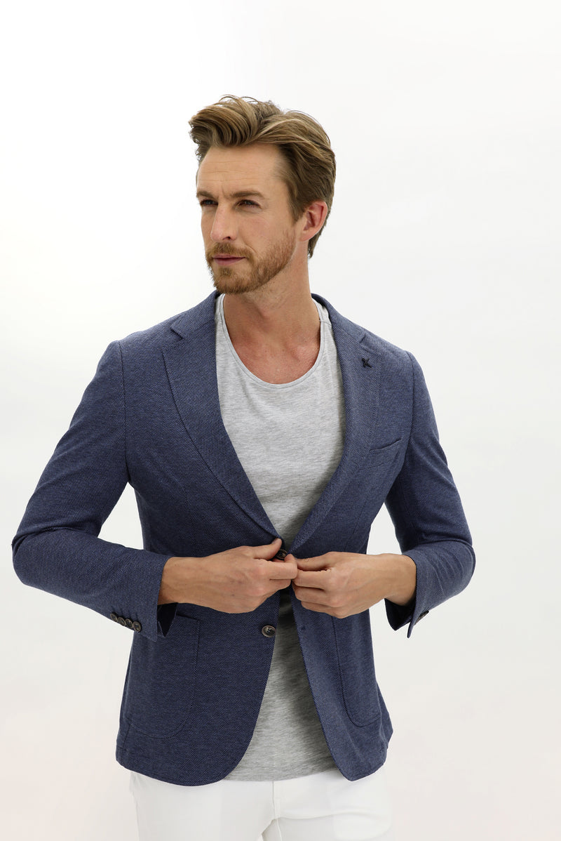 Orta Lacivert Regular Fit Desenli Ceket