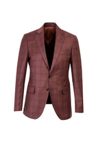 Kiremit Slim Fit Dar Kesim İtalyan Ekose Yün Ceket