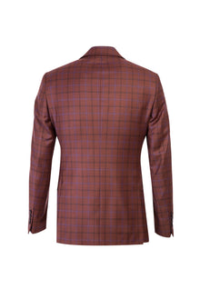 Kiremit Slim Fit Dar Kesim İtalyan Ekose Yün Ceket