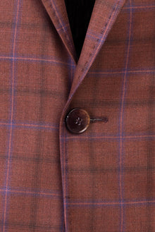 Kiremit Slim Fit Dar Kesim İtalyan Ekose Yün Ceket