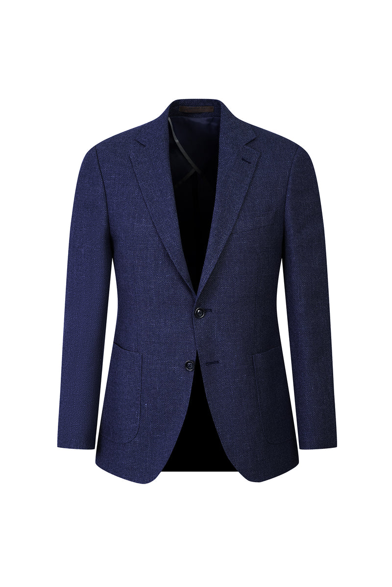 Koyu Lacivert Relaxed Fit Rahat Kesim İtalyan Yünlü Kuşgözü Ceket