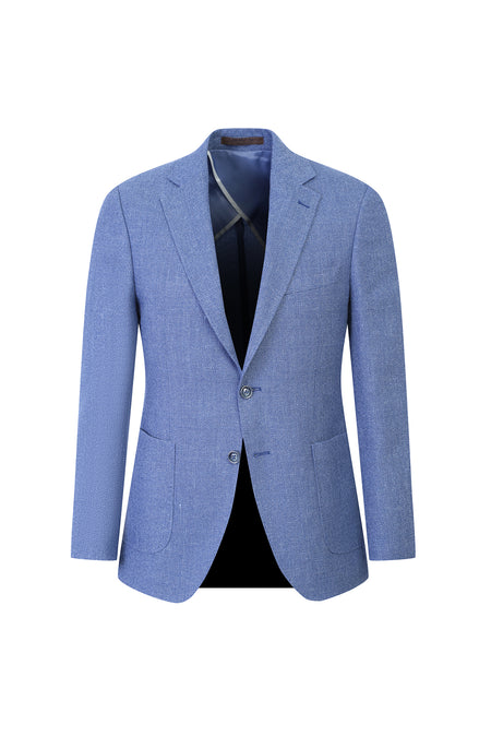 Açık Mavi Slim Fit Dar Kesim İtalyan Yünlü Kuşgözü Ceket