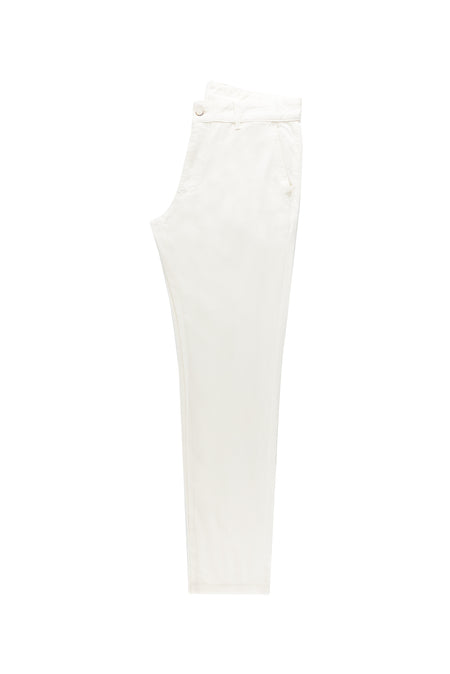 Beyaz Slim Fit Dar Kesim Likralı Kanvas / Chino Pantolon