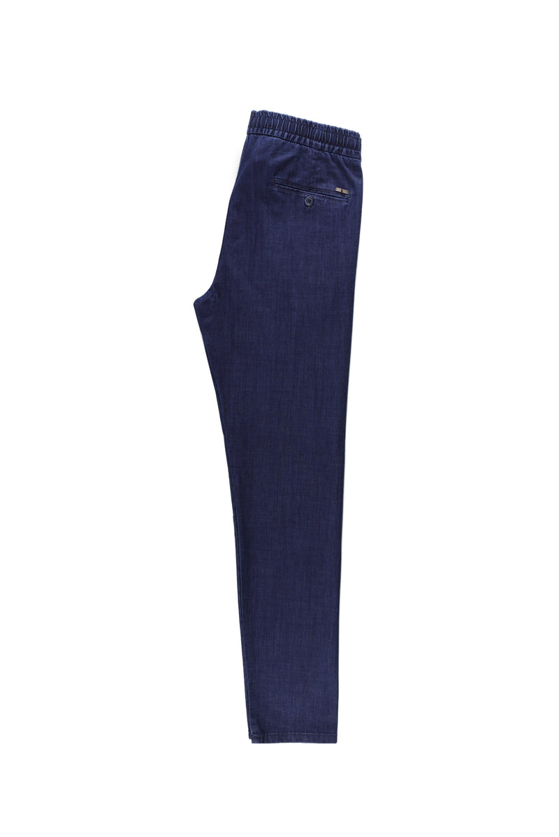 Açık Mavi Regular Fit Beli Lastikli İpli Pamuklu Pantolon