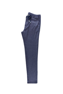 Koyu Lacivert Slim Fit Dar Kesim Beli Lastikli İpli Çizgili Pantolon