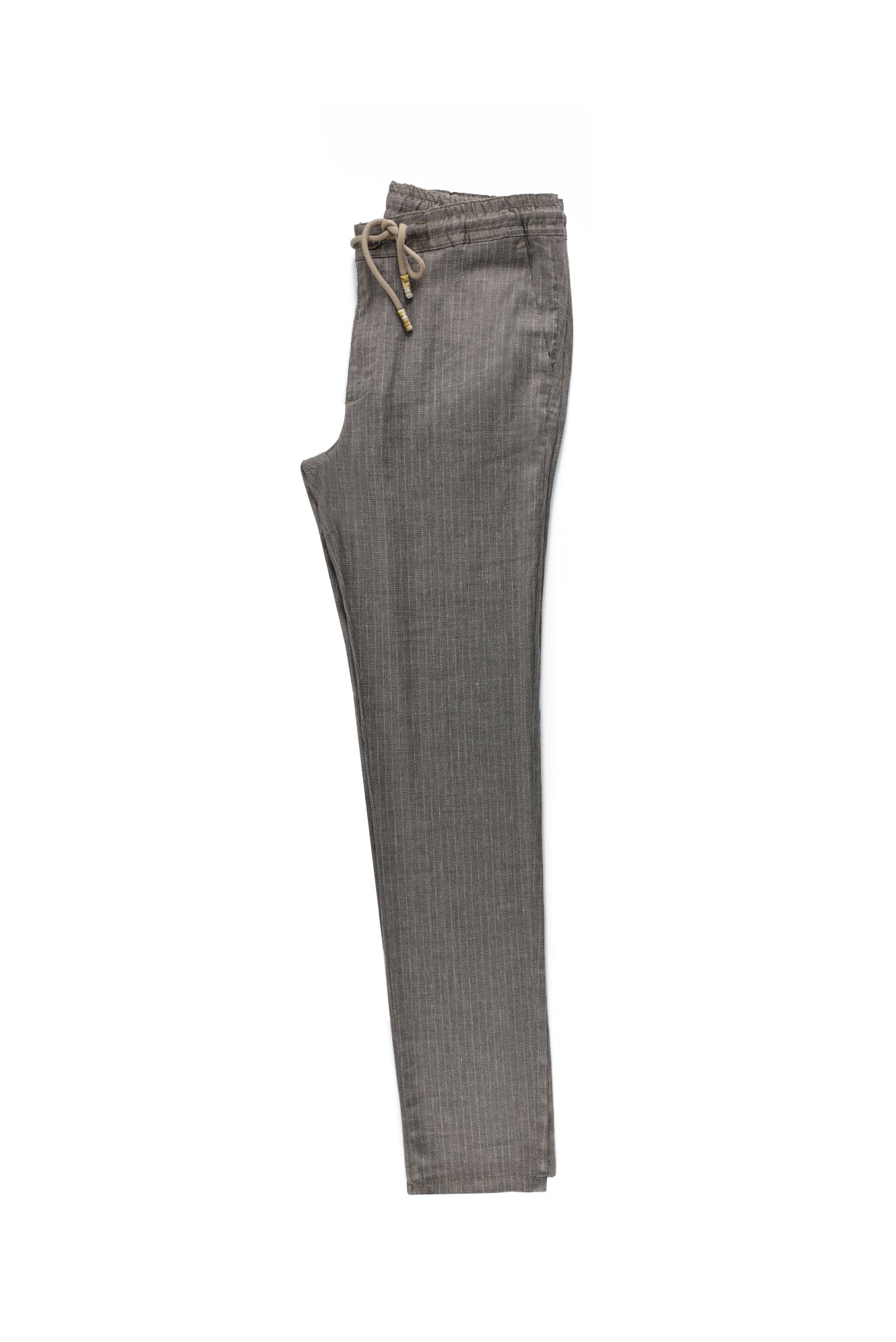 Orta Kahve Slim Fit Dar Kesim Beli Lastikli İpli Çizgili Pantolon