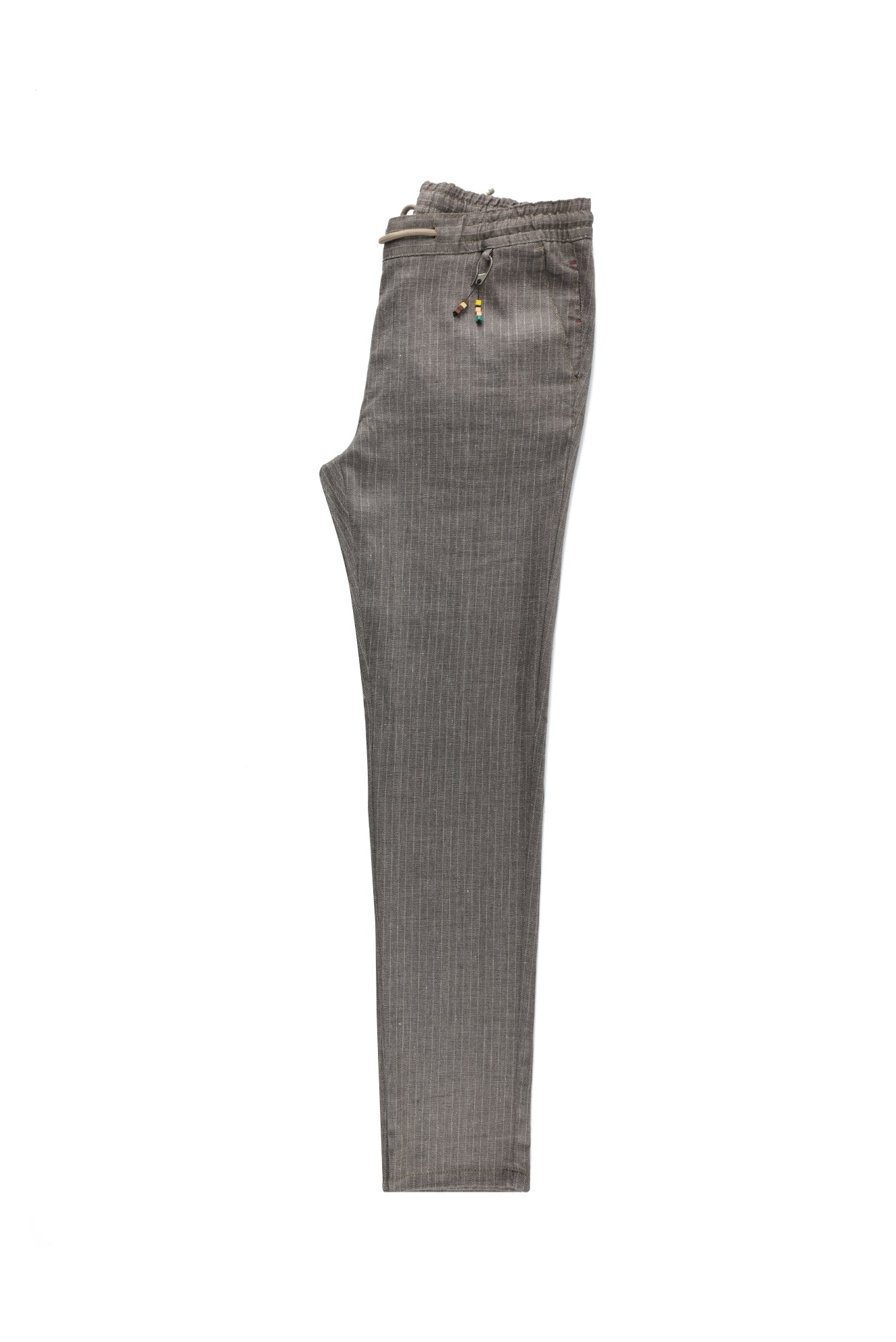 Orta Kahve Slim Fit Dar Kesim Beli Lastikli İpli Çizgili Pantolon