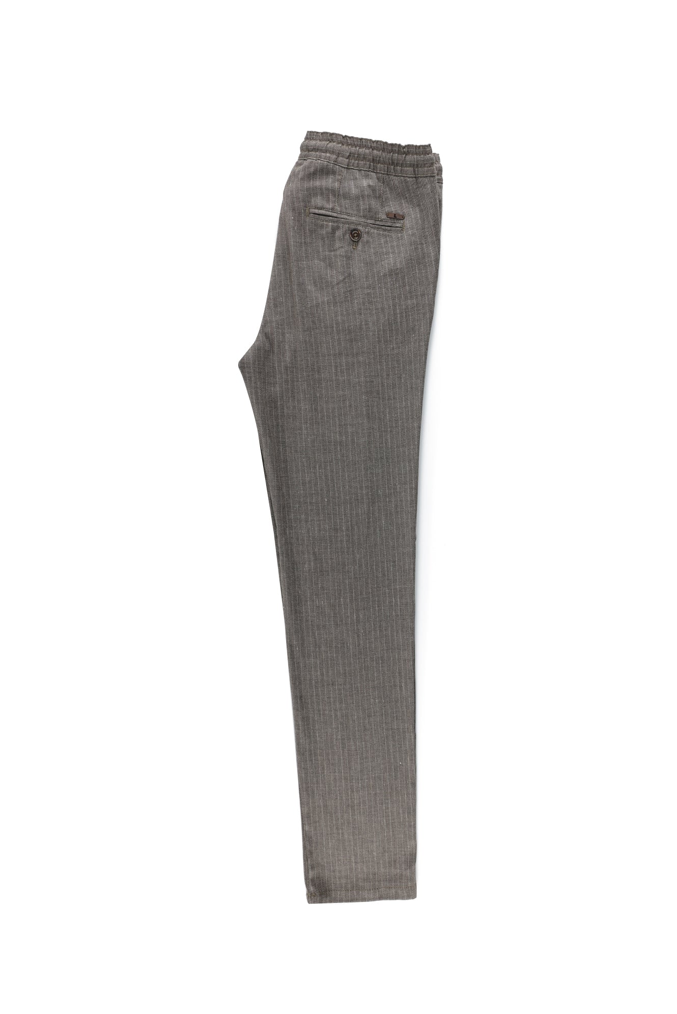 Orta Kahve Slim Fit Dar Kesim Beli Lastikli İpli Çizgili Pantolon