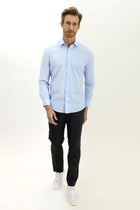 Açık Mavi Uzun Kol Regular Fit Desenli Pamuk Gömlek