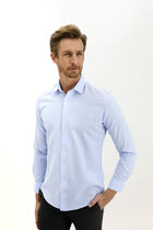 Açık Mavi Uzun Kol Regular Fit Desenli Pamuk Gömlek