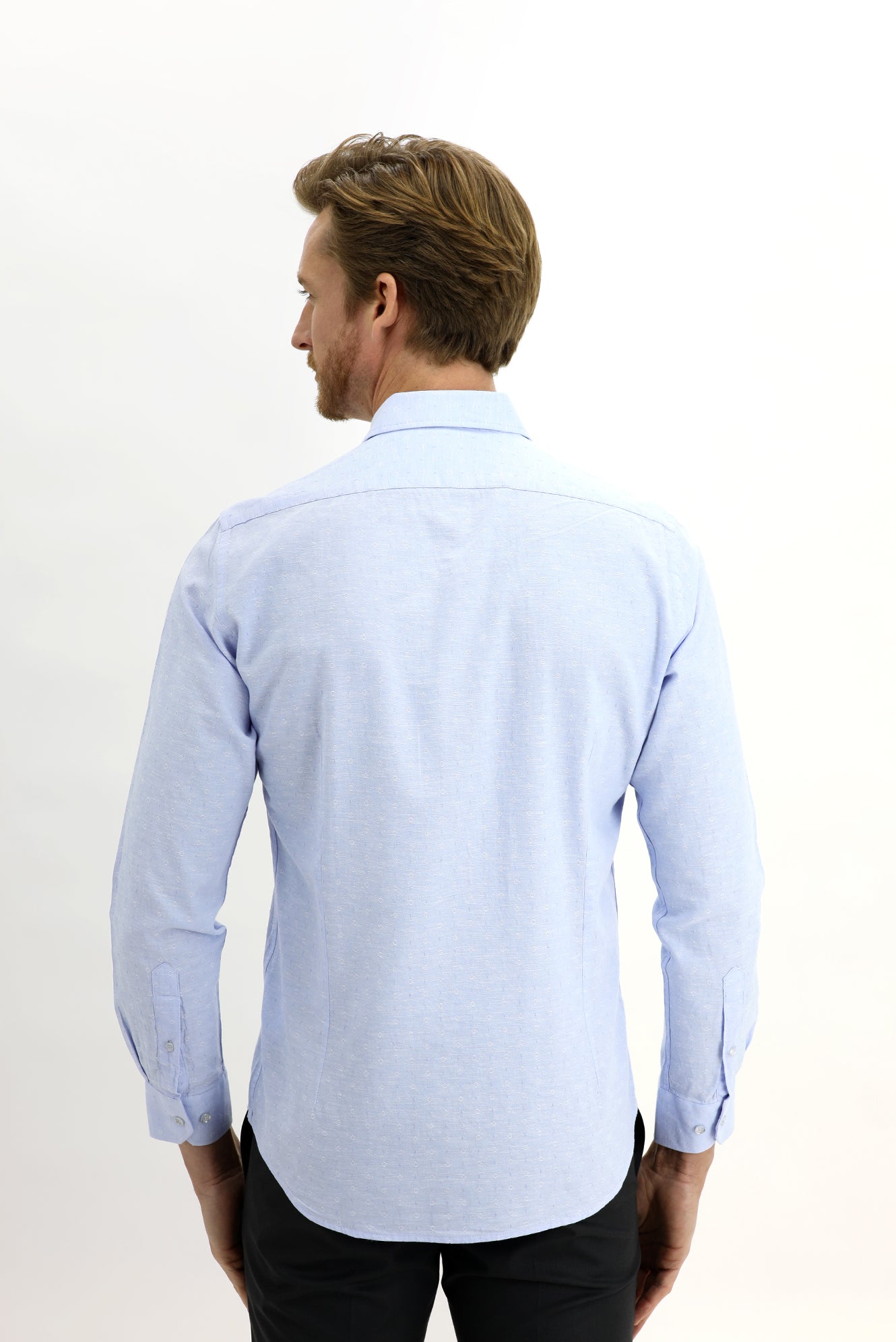 Açık Mavi Uzun Kol Regular Fit Desenli Pamuk Gömlek