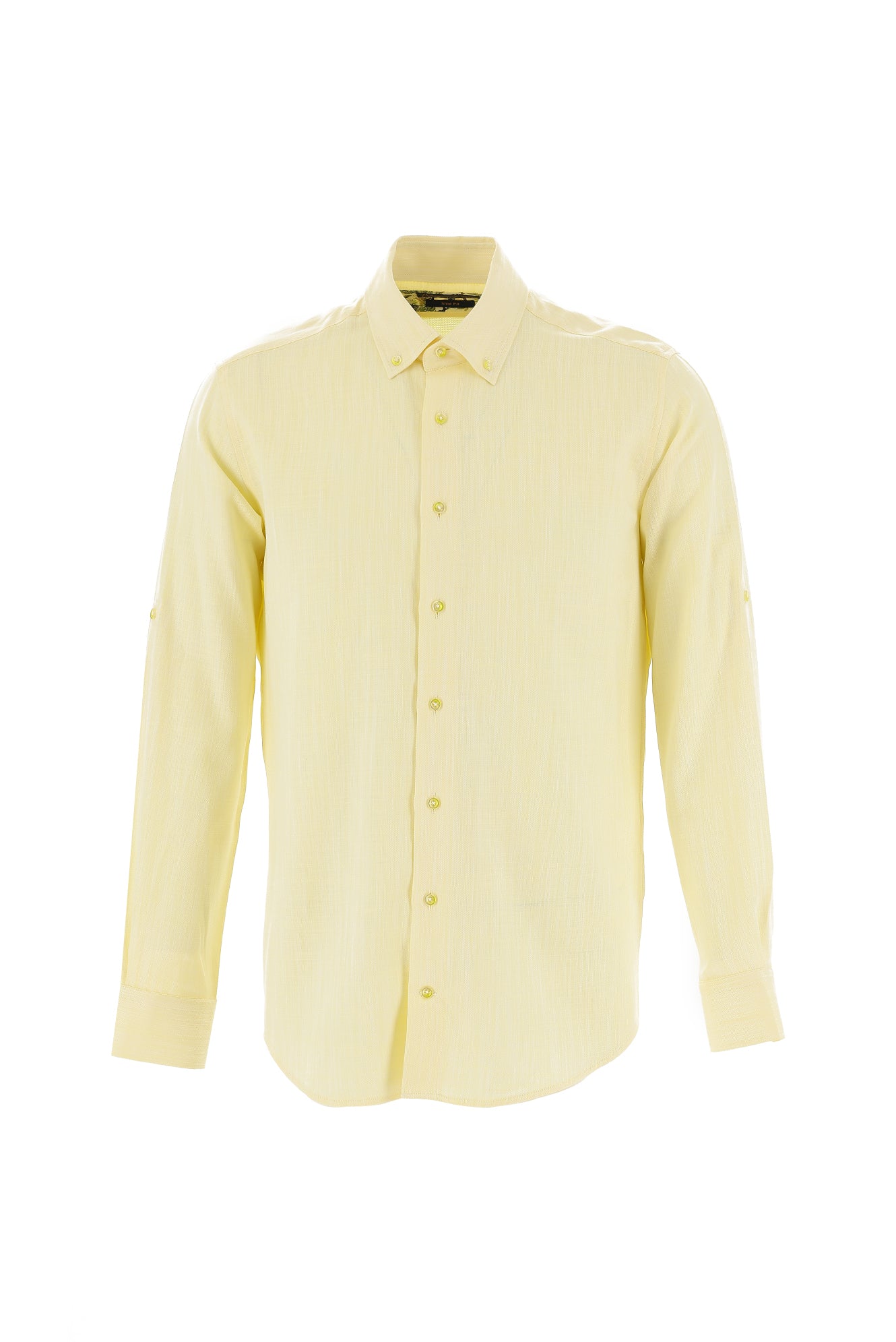 Açık Sarı Uzun Kol Slim Fit Dar Kesim Pamuk Gömlek