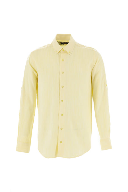 Açık Sarı Uzun Kol Slim Fit Dar Kesim Pamuk Gömlek