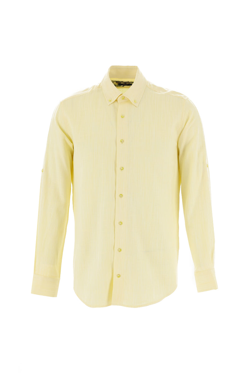 Açık Sarı Uzun Kol Slim Fit Dar Kesim Pamuk Gömlek