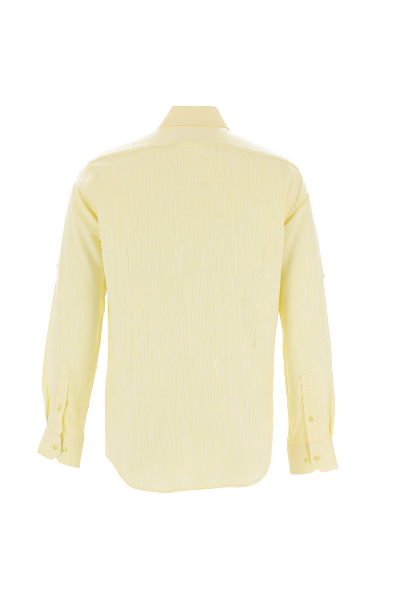 Açık Sarı Uzun Kol Slim Fit Dar Kesim Pamuk Gömlek