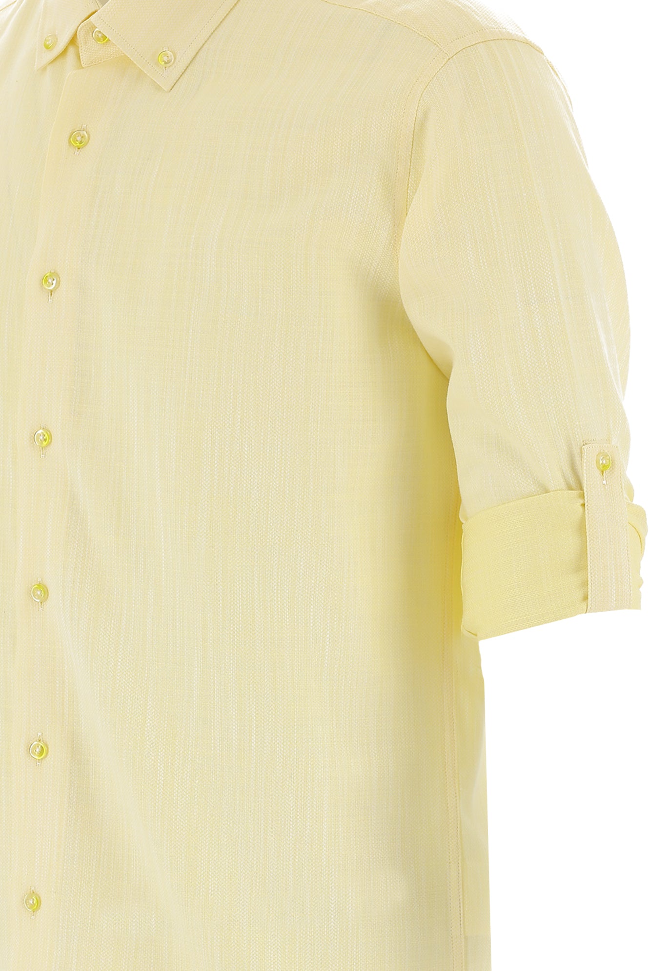 Açık Sarı Uzun Kol Slim Fit Dar Kesim Pamuk Gömlek