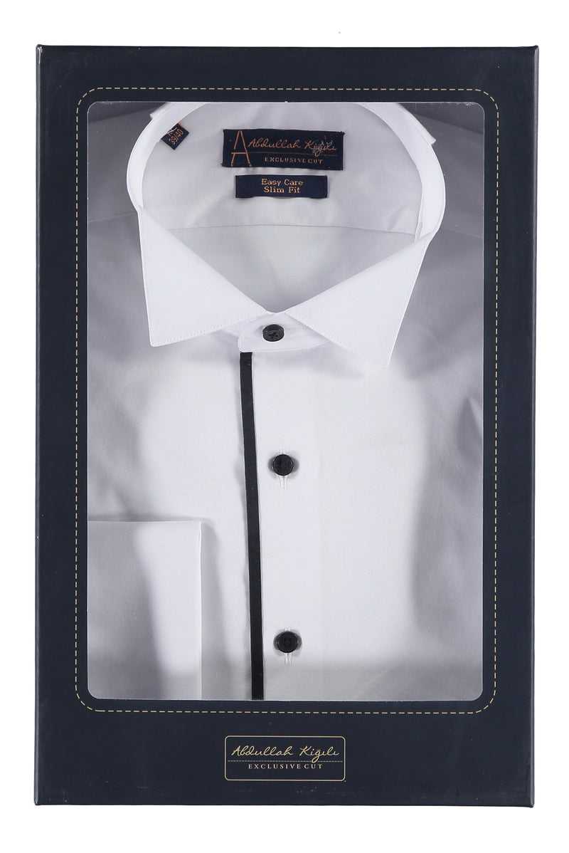 Beyaz Ata Yaka Slim Fit Dar Kesim Pamuk Gömlek