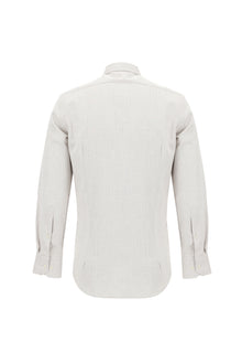 Açık Bej Uzun Kol Slim Fit Dar Kesim Desenli Spor Pamuk Gömlek