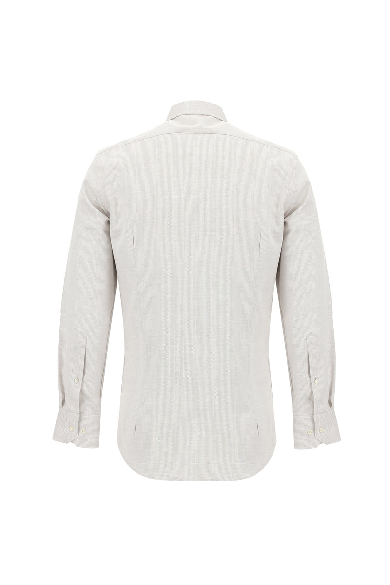 Açık Bej Uzun Kol Slim Fit Dar Kesim Desenli Spor Pamuk Gömlek