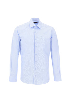 Açık Mavi Uzun Kol Slim Fit Dar Kesim Desenli Pamuk Gömlek