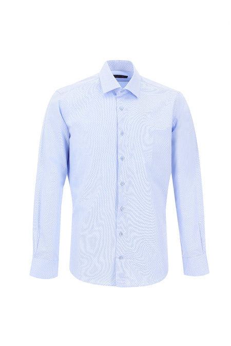 Açık Mavi Uzun Kol Slim Fit Dar Kesim Desenli Pamuk Gömlek