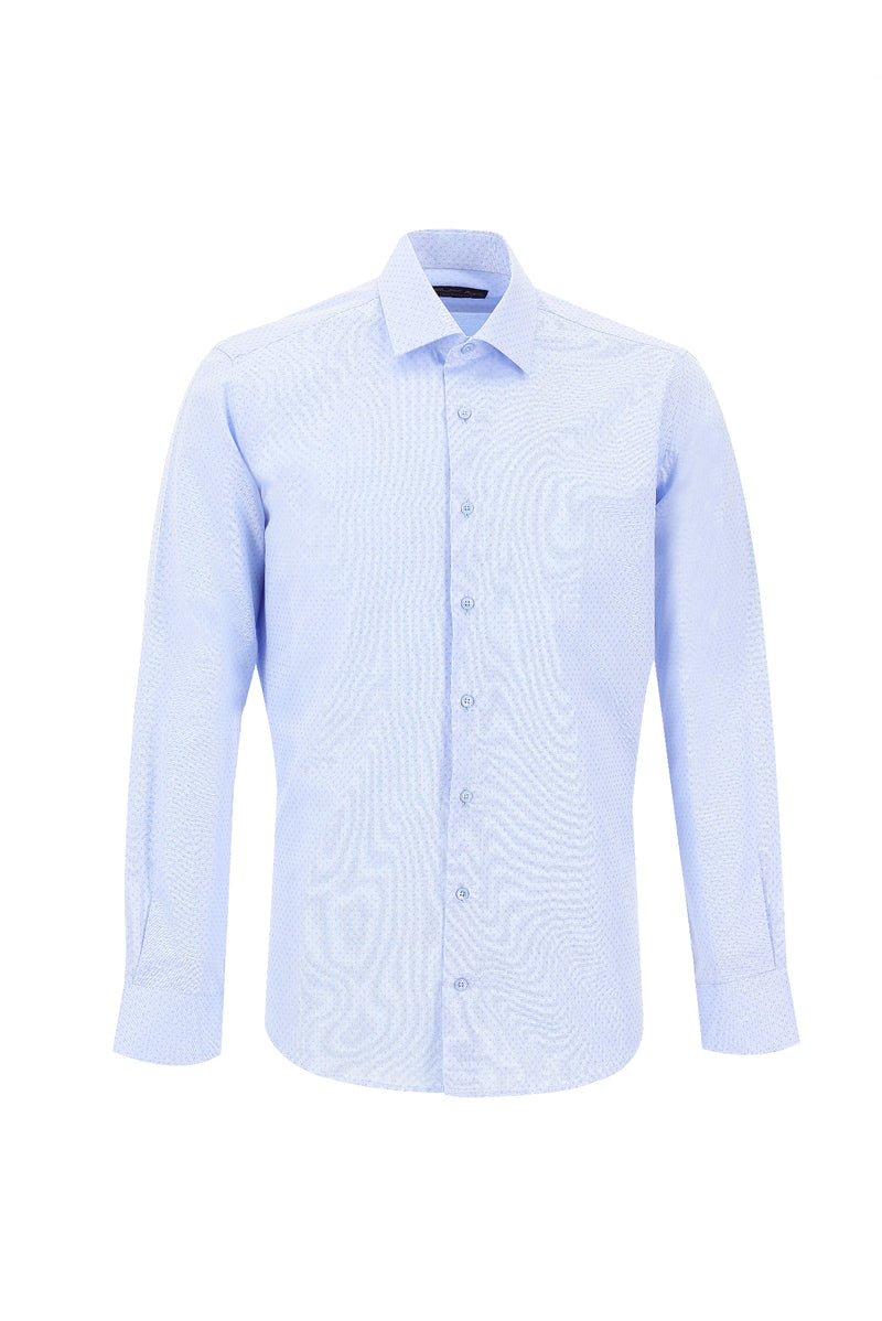 Açık Mavi Uzun Kol Slim Fit Dar Kesim Desenli Pamuk Gömlek