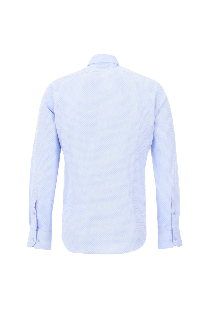 Açık Mavi Uzun Kol Slim Fit Dar Kesim Desenli Pamuk Gömlek