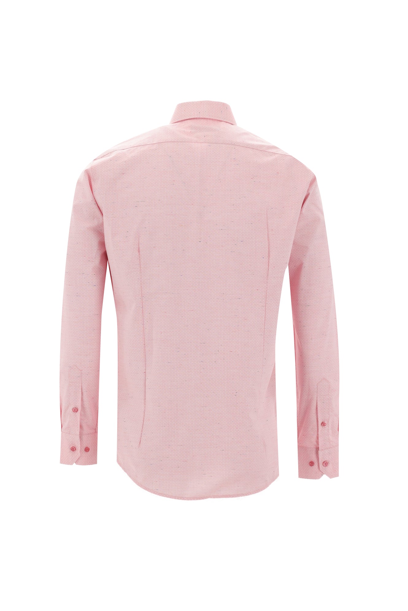Orta Pembe Uzun Kol Slim Fit Dar Kesim Desenli Pamuk Gömlek-Abdullah Ki??l?