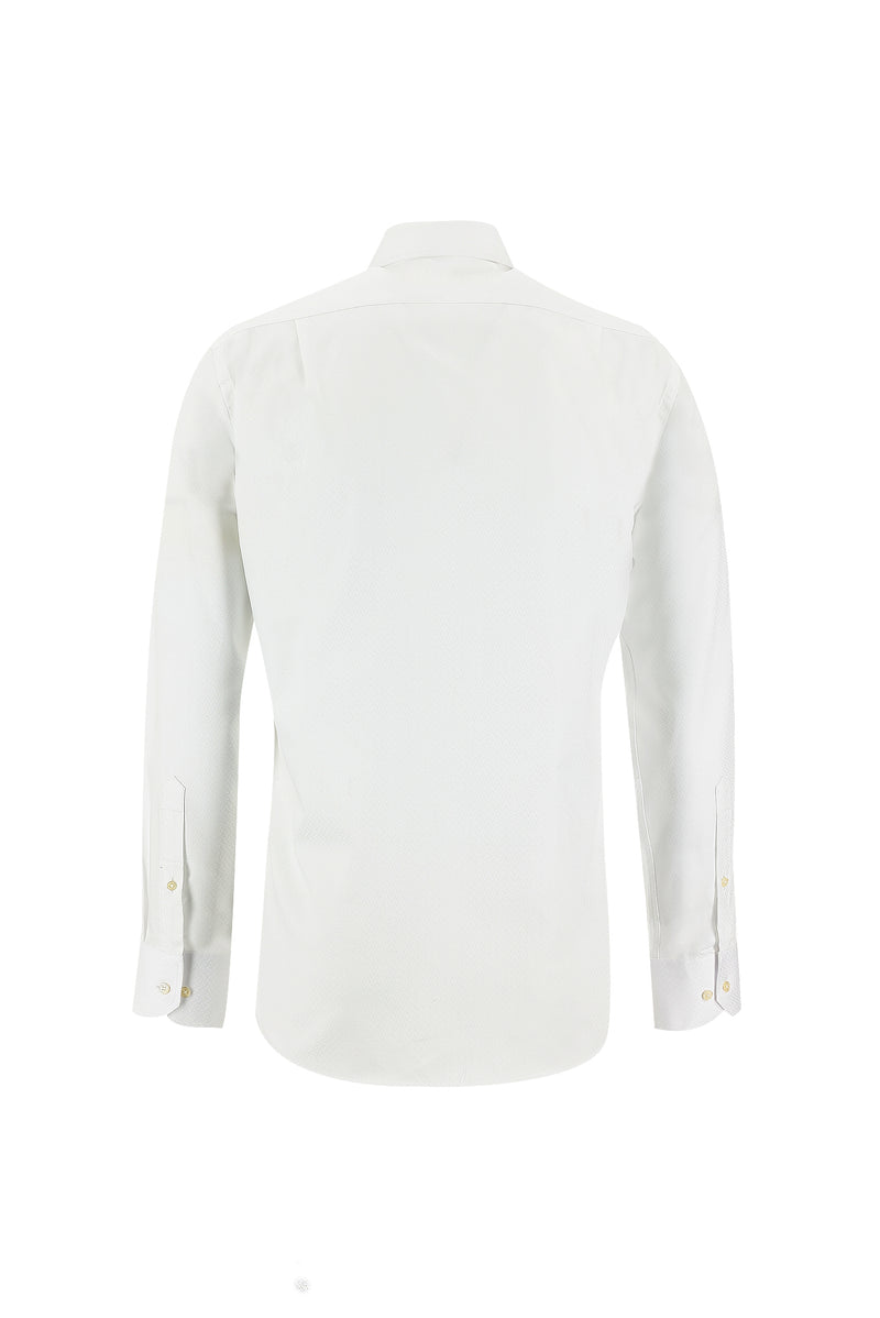 Beyaz Uzun Kol Regular Fit Spor Desenli Pamuk Gömlek