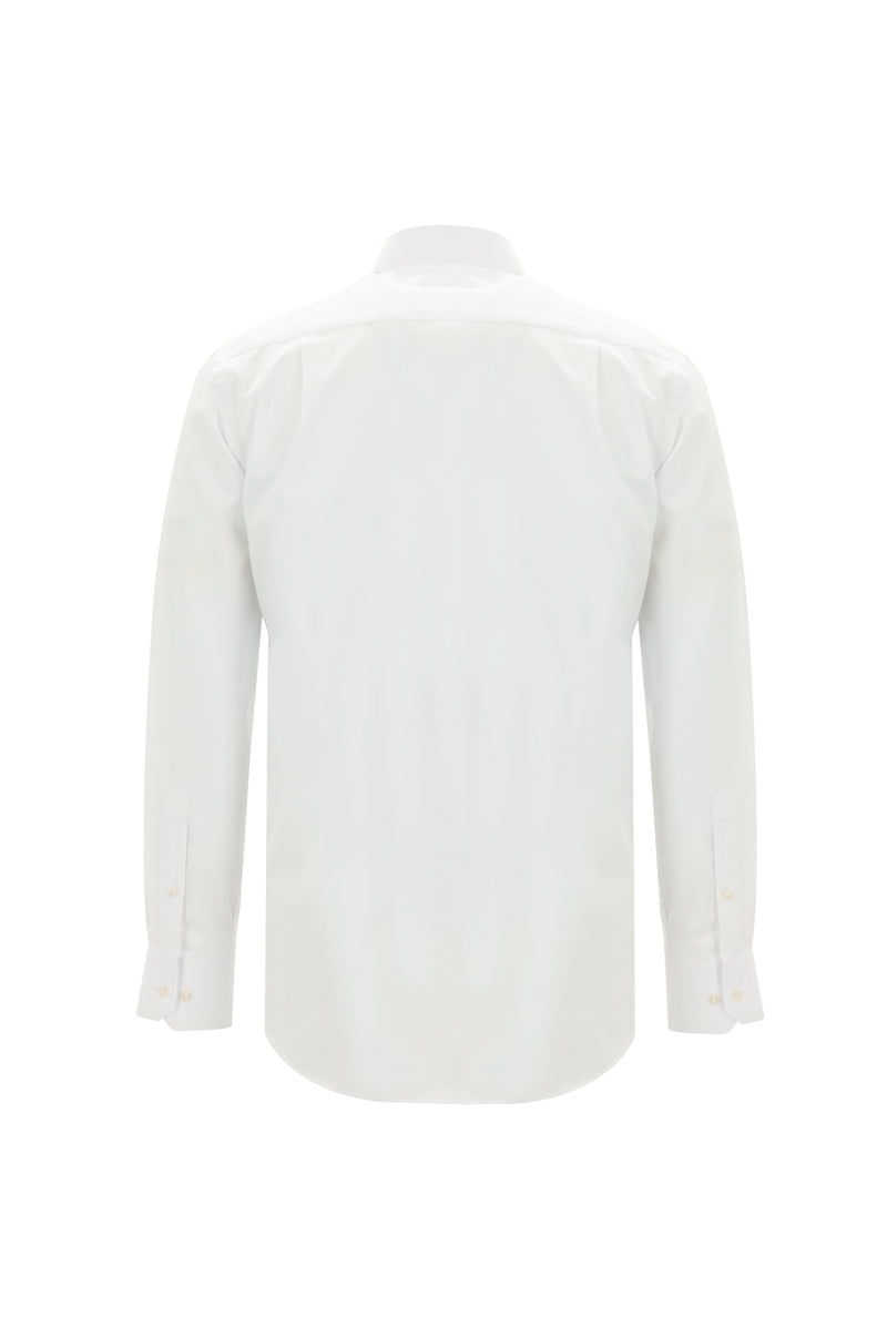 Beyaz Uzun Kol Regular Fit Desenli Spor Pamuk Gömlek